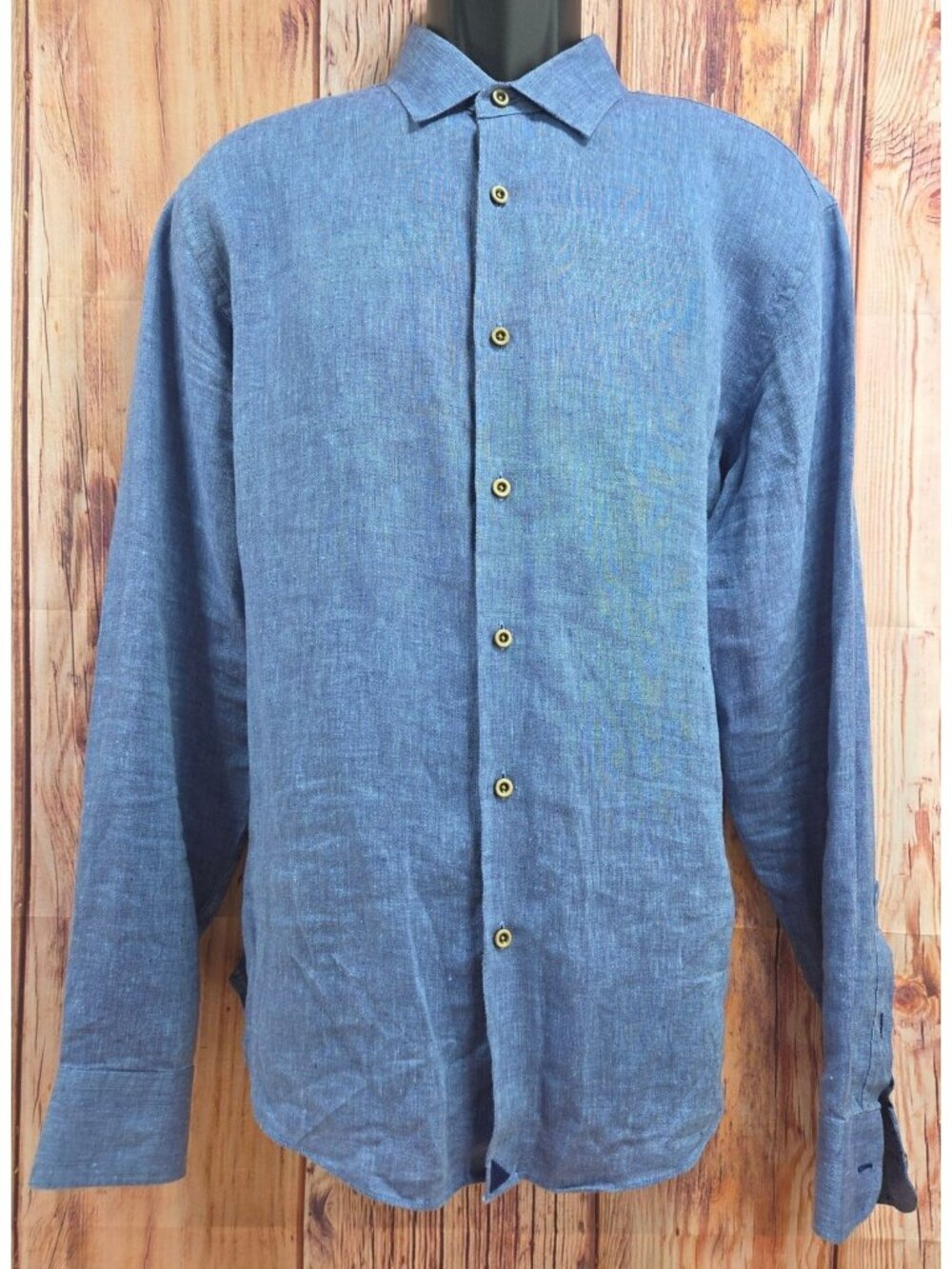 Untuckit Mens Large Blue Wrinkle Resistant Linen Button-Up Shirt - Ravines Style